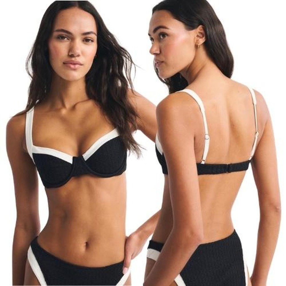 Abercrombie & Fitch Underwire Bikini Top Black White Trim Size Medium